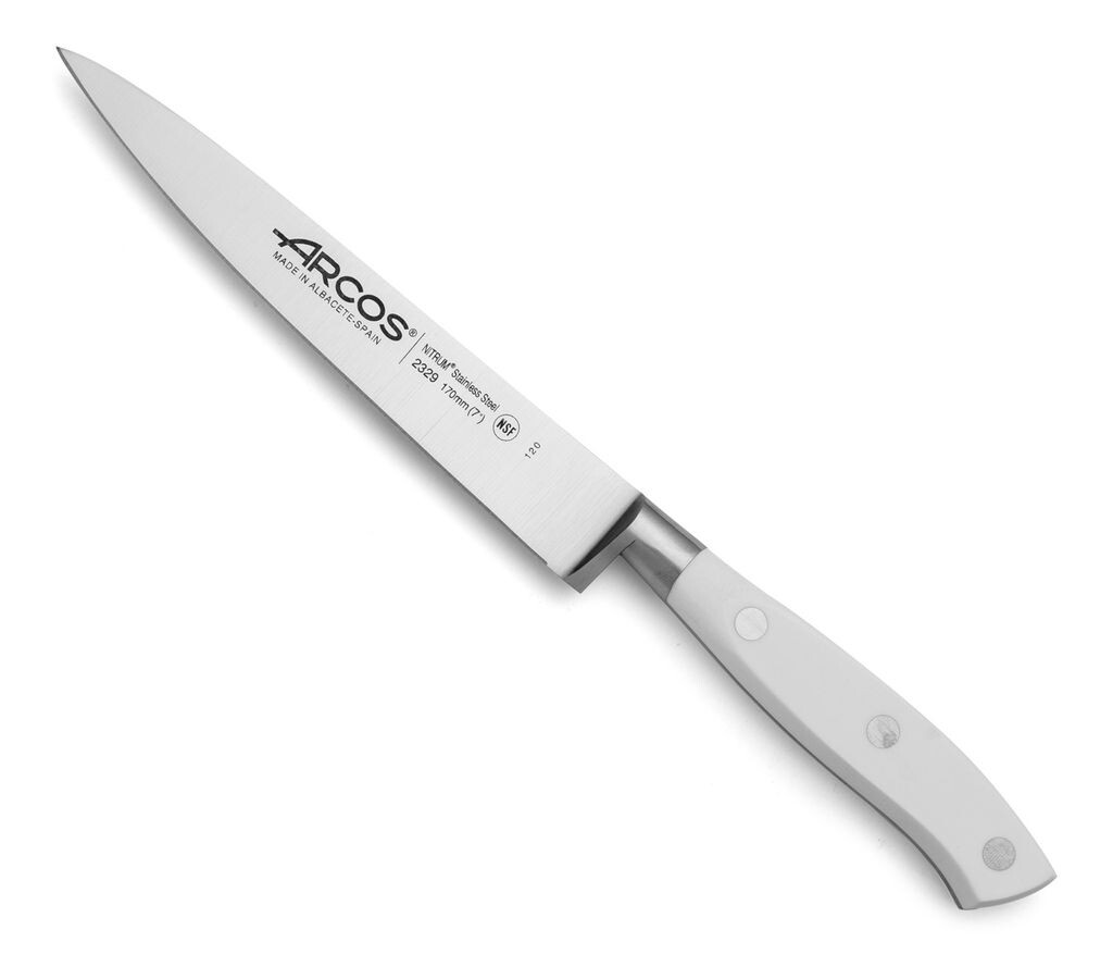 Нож с подошвой Arcos Riviera Blanc 232924 из нитровой стали, с манкой из полиоксиметилена и лезвием длиной 17 см в чехле
Нож с подошвой Arcos Riviera Blanc 232924 из нитровой стали, с манкой из полиоксиметилена и лезвием длиной 17 см в чехле