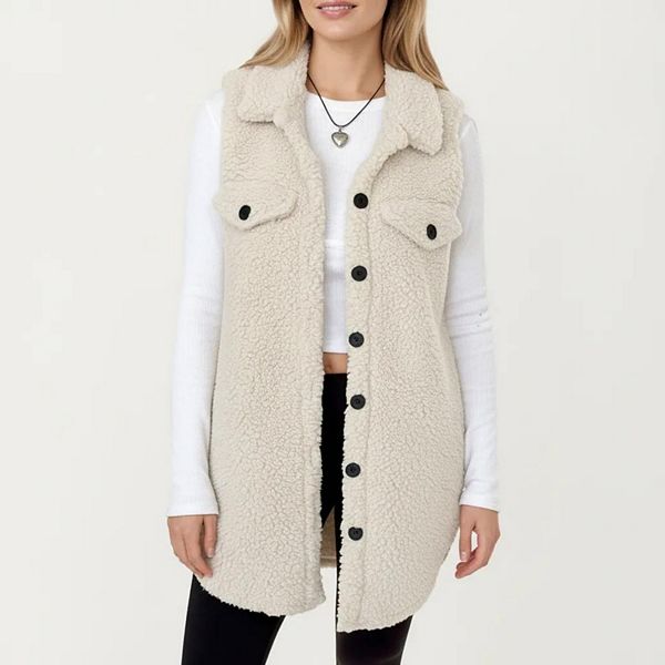Женский удлиненный жилет на пуговицах с воротником и накладными карманами из искусственной овчины Anna-Kaci, Off White
Женский удлиненный жилет на пуговицах с воротником и накладными карманами из искусственной овчины Anna-Kaci, Off White