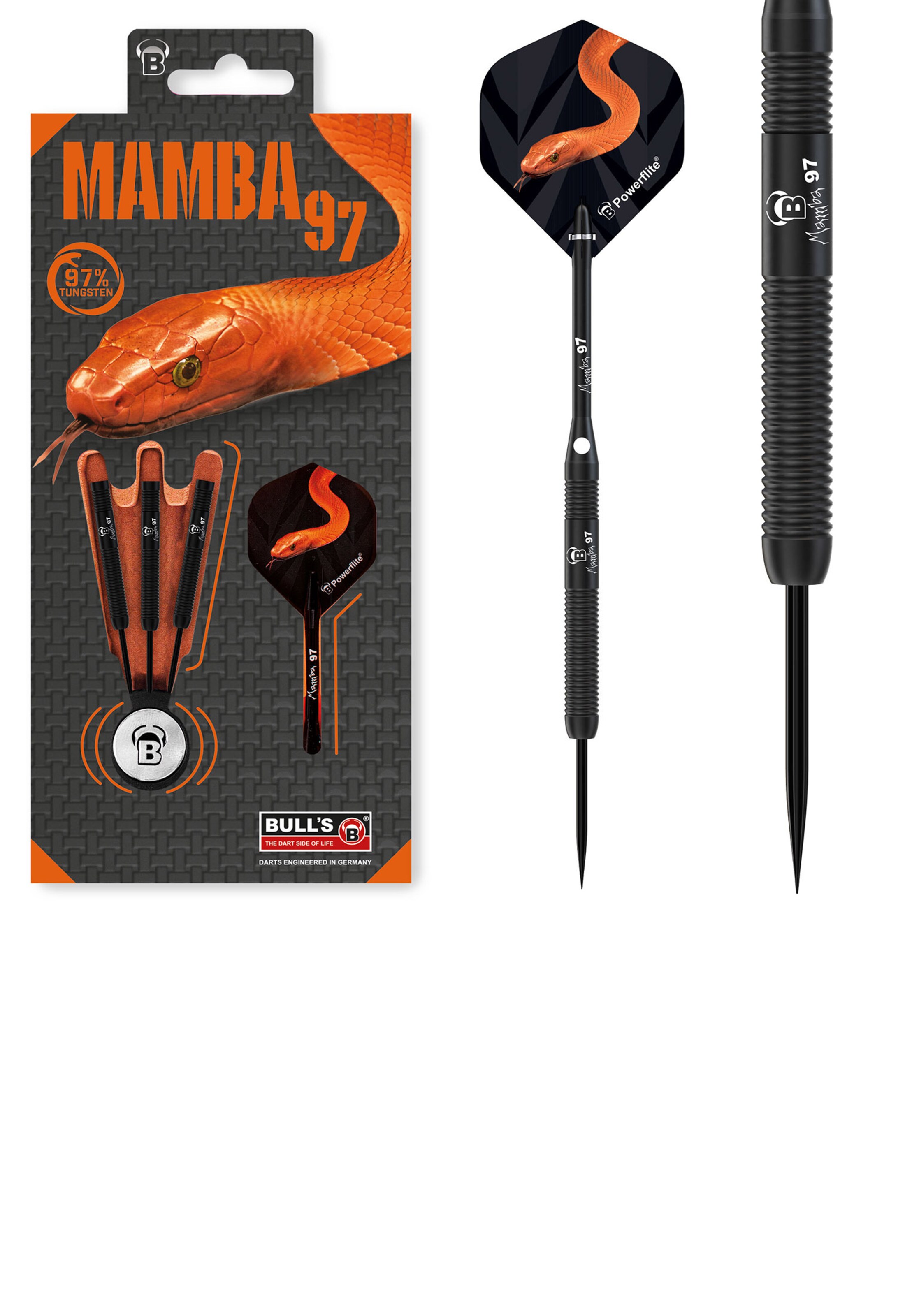 BULL'S Спортивный инвентарь 'Mamba 97 M1 Dartpfeile 97% Tungsten Darts-Set Profi 25 Gramm' в оранжевом и черном цвете
BULL'S Спортивный инвентарь 'Mamba 97 M1 Dartpfeile 97% Tungsten Darts-Set Profi 25 Gramm' в оранжевом и черном цвете