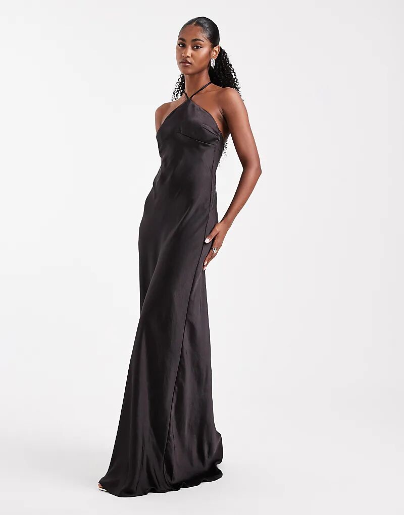 Платье макси сатиновое с вырезом халтер от Six Stories Bridesmaid черного цвета
Платье макси сатиновое с вырезом халтер от Six Stories Bridesmaid черного цвета