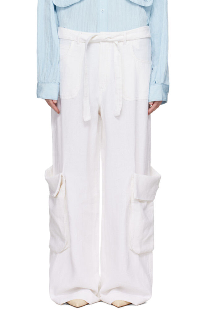 Белые льняные брюки-карго OPEN YY
Белые льняные брюки-карго OPEN YY