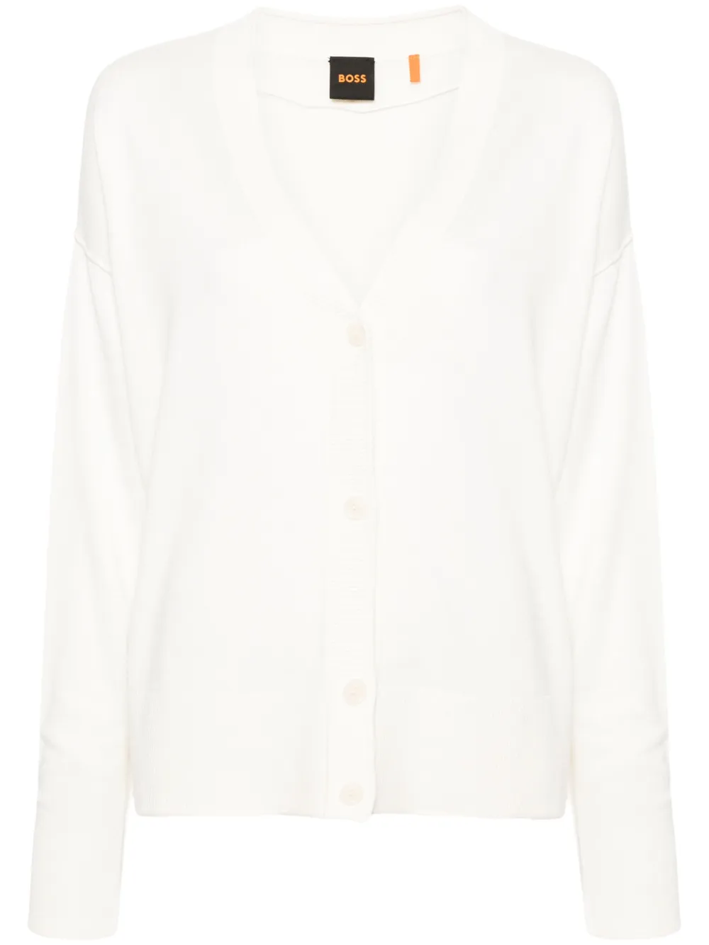 Кардиган в рубчик с V-образным вырезом BOSS, белый
Кардиган в рубчик с V-образным вырезом BOSS, белый
