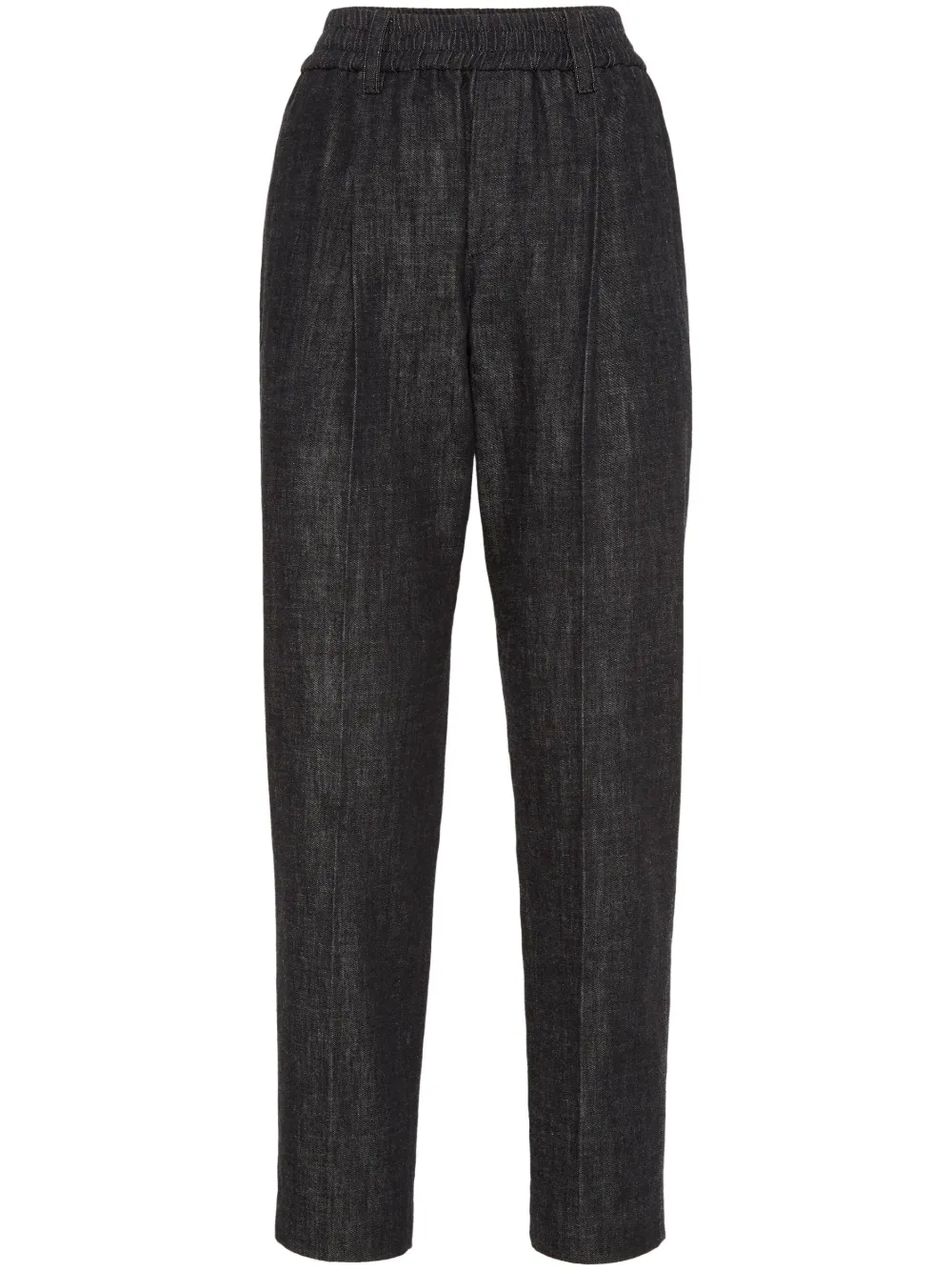 Зауженные джинсы с завышенной талией Brunello Cucinelli, черный
Зауженные джинсы с завышенной талией Brunello Cucinelli, черный