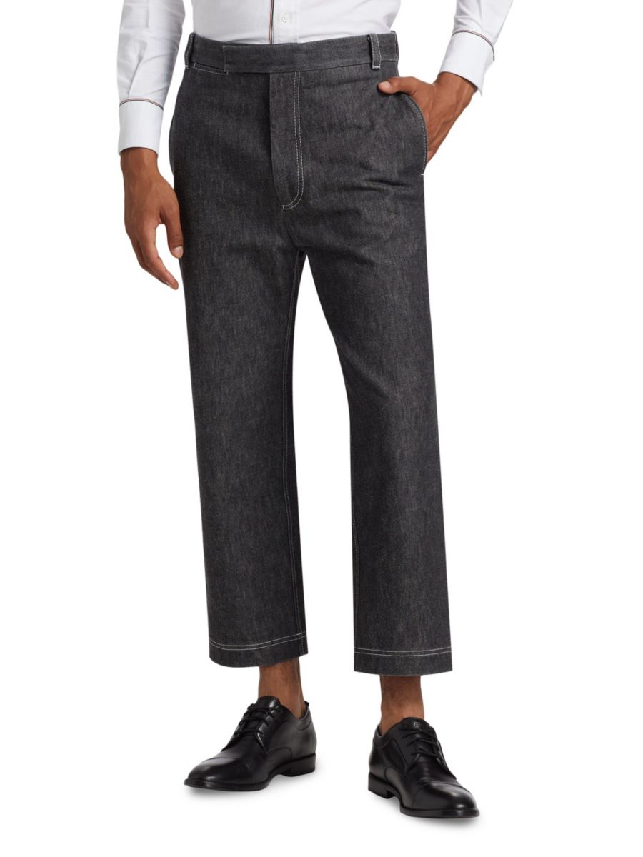 Джинсовые брюки прямого кроя до щиколотки Thom Browne, черный
Джинсовые брюки прямого кроя до щиколотки Thom Browne, черный