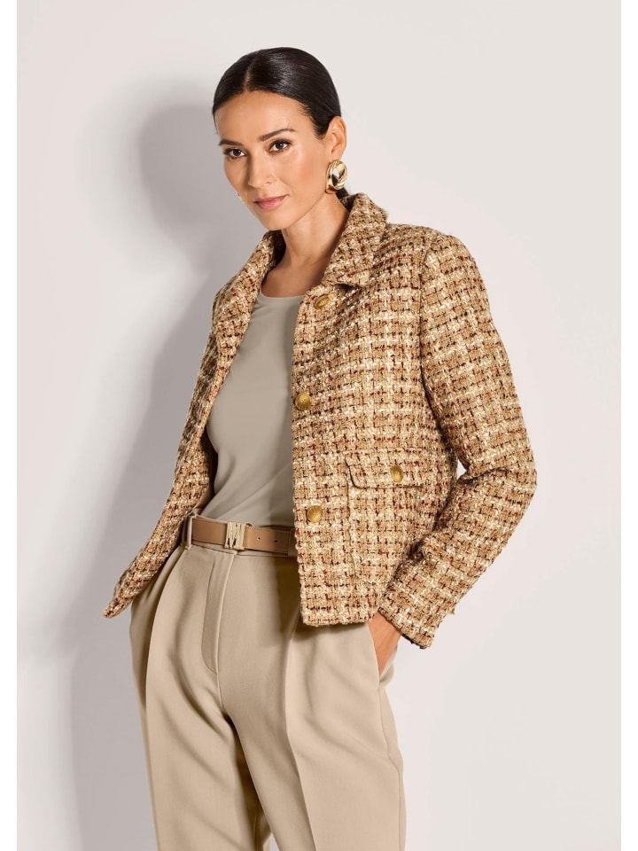 MADELEINE Элегантный деловой пиджак с воротником-стойкой бежевого/табачно-коричневого/многоцветного оттенка
MADELEINE Элегантный деловой пиджак с воротником-стойкой бежевого/табачно-коричневого/многоцветного оттенка