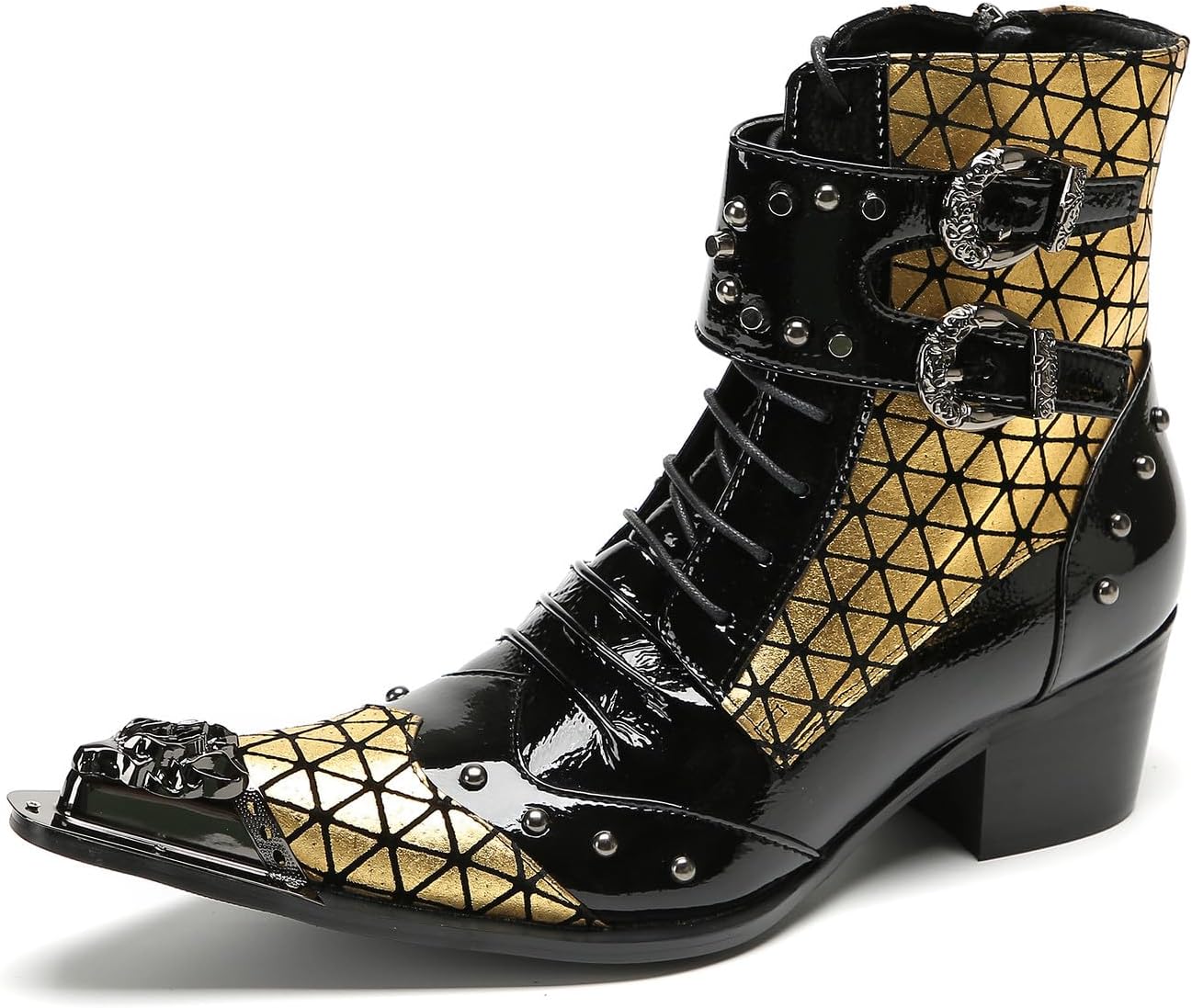 Мужские готические панк-ботинки Santimon в западном стиле с пряжкой - настоящая кожа, металлический заостренный носок, ботинки на шнуровке с пряжкой и заклепками для клуба, вечеринки или сцены, золотой
Мужские готические панк-ботинки Santimon в западном стиле с пряжкой - настоящая кожа, металлический заостренный носок, ботинки на шнуровке с пряжкой и заклепками для клуба, вечеринки или сцены, золотой