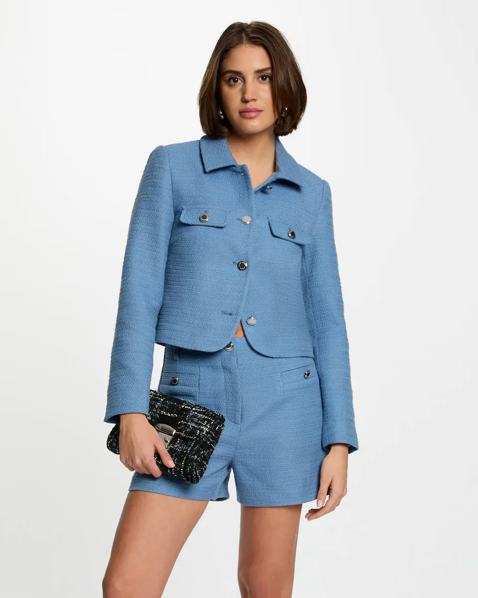 Женский короткий твидовый жакет Morgan, синий индиго
Женский короткий твидовый жакет Morgan, синий индиго