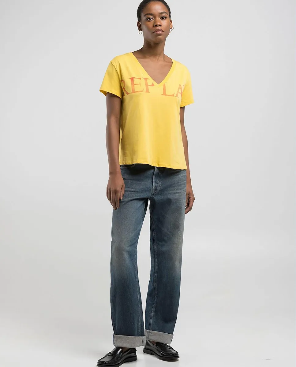 Женская футболка с короткими рукавами и V-образным вырезом Replay, жёлтый
Женская футболка с короткими рукавами и V-образным вырезом Replay, жёлтый