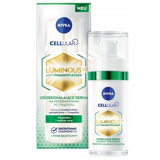 Улучшающая сыворотка от прыщей 30мл Cellular Luminous 630®, Nivea
Улучшающая сыворотка от прыщей 30мл Cellular Luminous 630®, Nivea