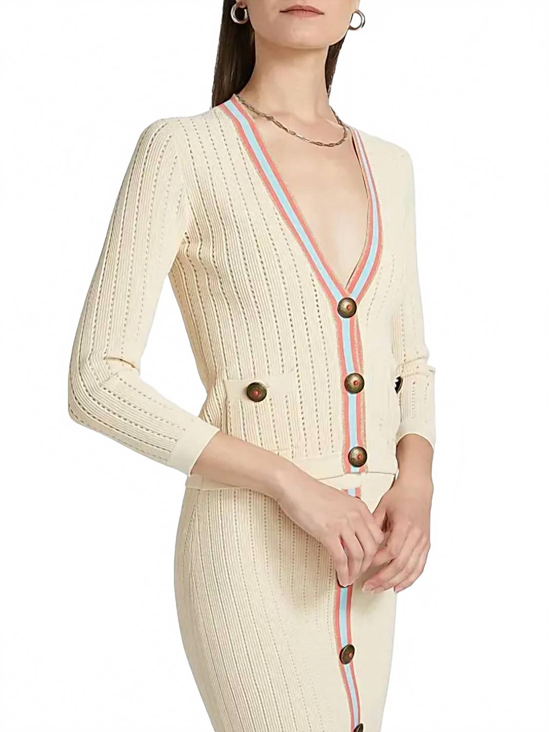 Ирвин Пойнтелле укороченный кардиган в цвете экрю и синий L'Agence
Ирвин Пойнтелле укороченный кардиган в цвете экрю и синий L'Agence