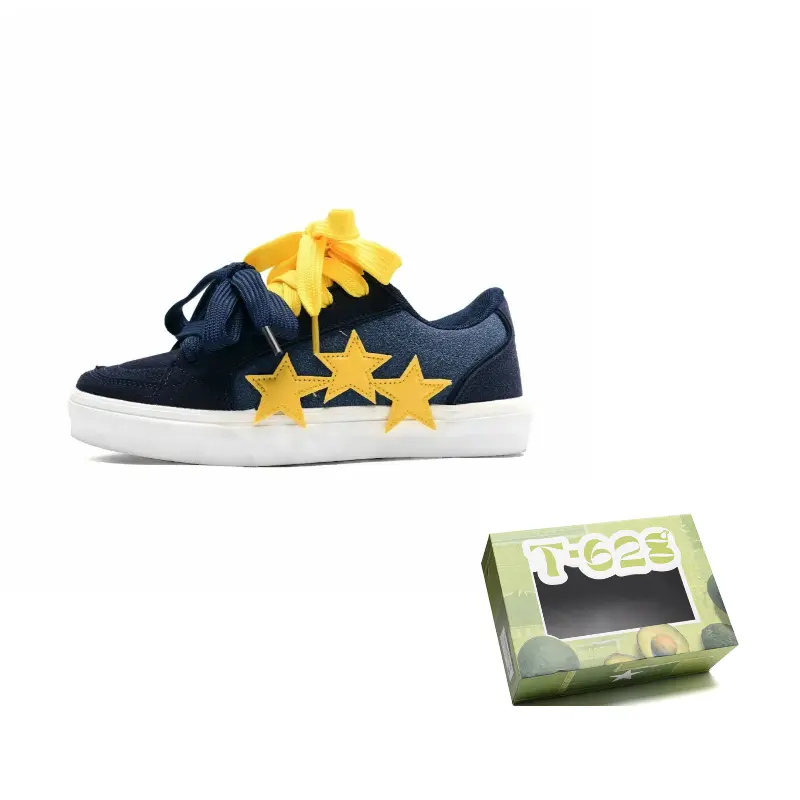 T628 Звездчатые пухлые кроссовки противоскользящие износостойкие легкие низкие скейтбордские унисекс темно-синие с двойными шнурками сине-желтыми
T628 Звездчатые пухлые кроссовки противоскользящие износостойкие легкие низкие скейтбордские унисекс темно-синие с двойными шнурками сине-желтыми