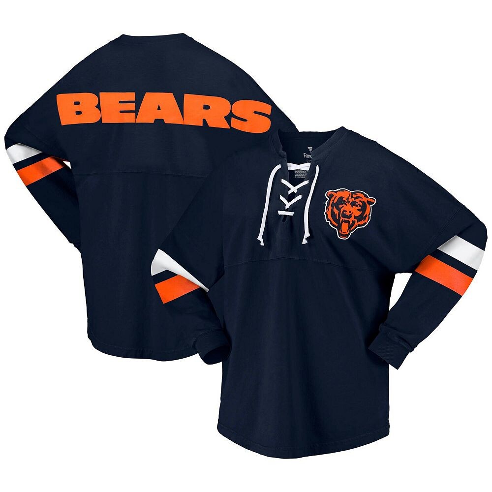 Женская футболка Fanatics темно-синего цвета с логотипом Chicago Bears Spirit из джерси на шнуровке с v-образным вырезом и длинными рукавами, цвет Brs Navy 
Женская футболка Fanatics темно-синего цвета с логотипом Chicago Bears Spirit из джерси на шнуровке с v-образным вырезом и длинными рукавами, цвет Brs Navy