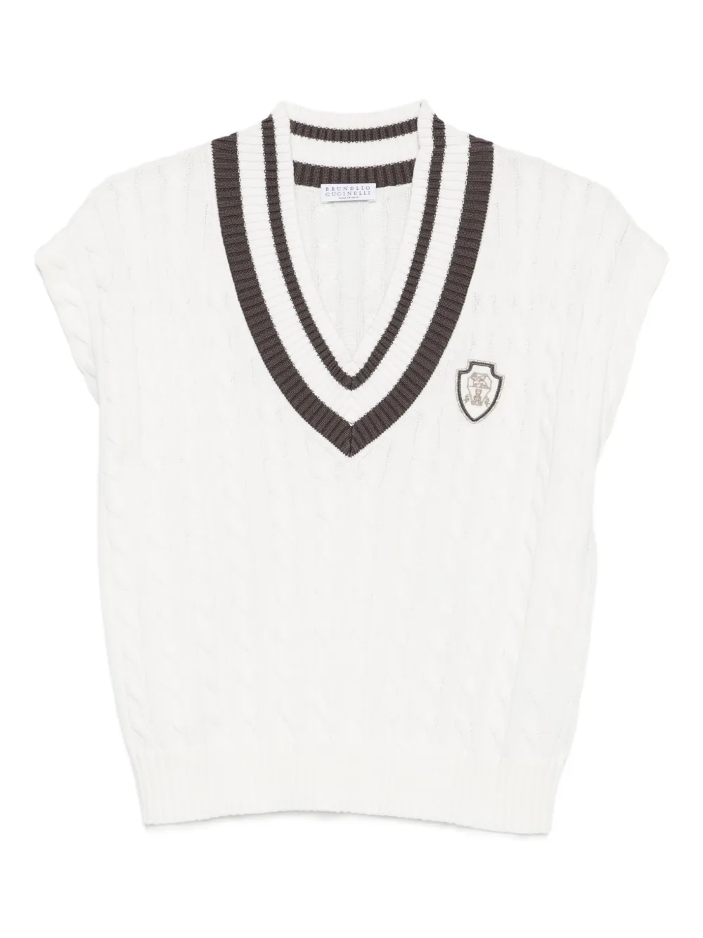 Жилет фактурной вязки с V-образным вырезом Brunello Cucinelli, белый
Жилет фактурной вязки с V-образным вырезом Brunello Cucinelli, белый