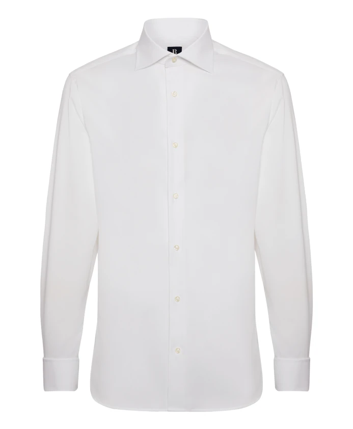 Приталенная хлопковая рубашка с мелким рисунком Boggi Milano, белый
Приталенная хлопковая рубашка с мелким рисунком Boggi Milano, белый