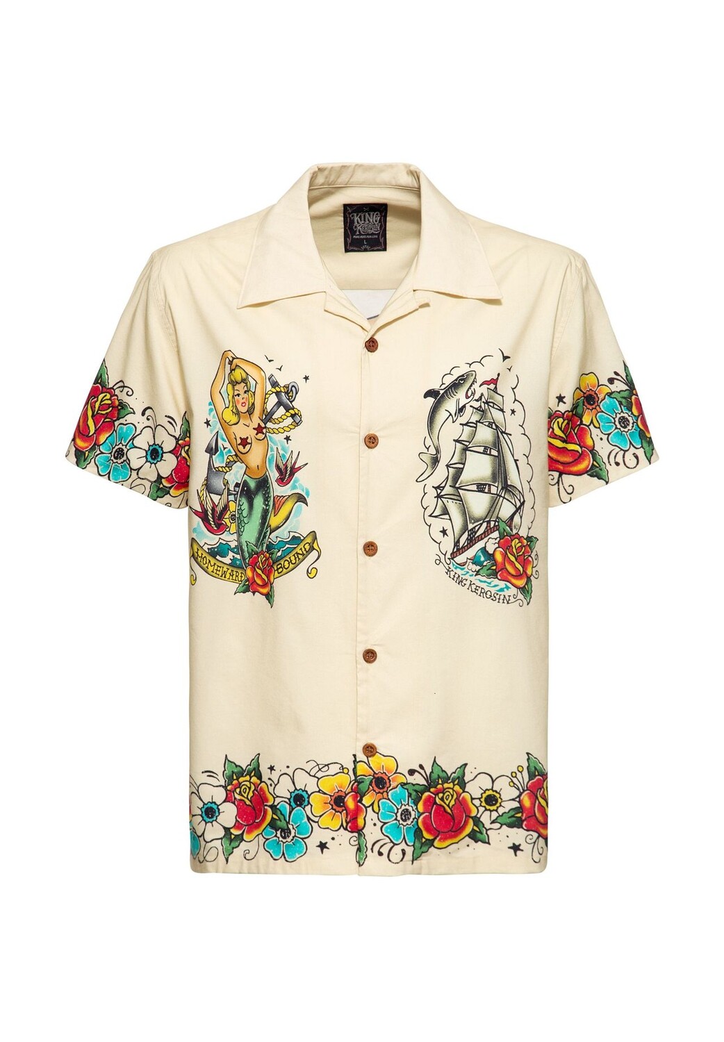 Рубашка с короткими рукавами и необычным винтажным принтом в дизайне «Clippership Pin-up» Homeward Bound KING KEROSIN, бежевый
Рубашка с короткими рукавами и необычным винтажным принтом в дизайне «Clippership Pin-up» Homeward Bound KING KEROSIN, бежевый