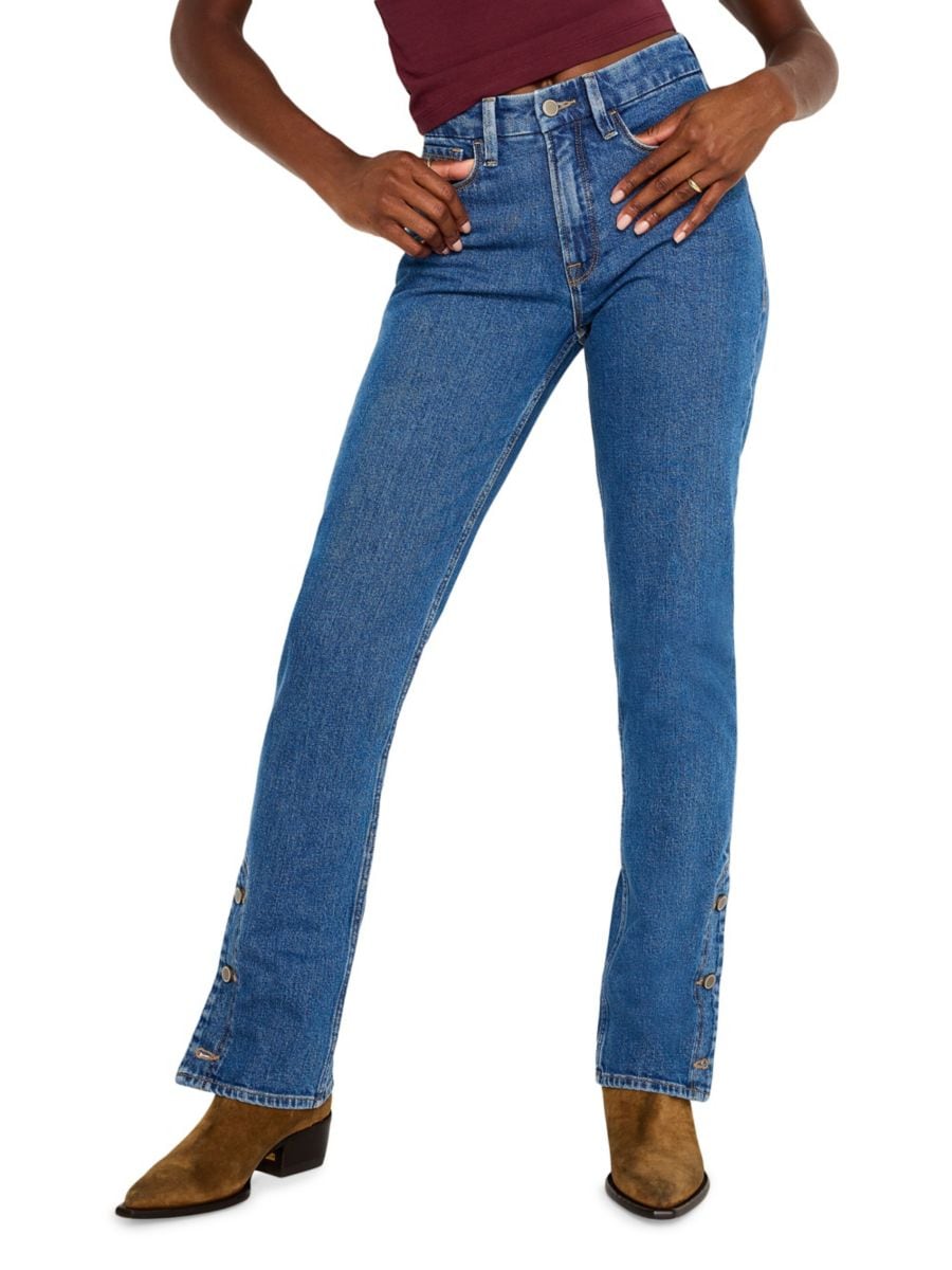 Джинсы Good Icon средней посадки с эластичным низом на пуговицах Good American, индиго
Джинсы Good Icon средней посадки с эластичным низом на пуговицах Good American, индиго