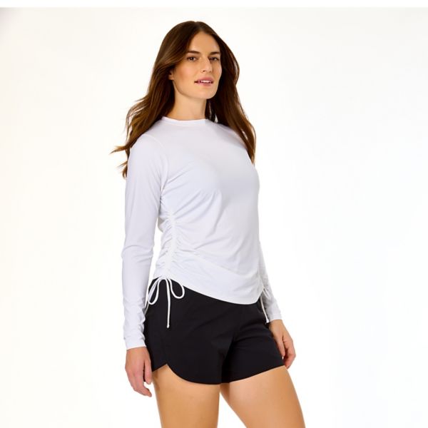 Женская рубашка с боковыми сборками и завязками на талии, солнцезащитный рашгард Lands' End, белый 
Женская рубашка с боковыми сборками и завязками на талии, солнцезащитный рашгард Lands' End, белый