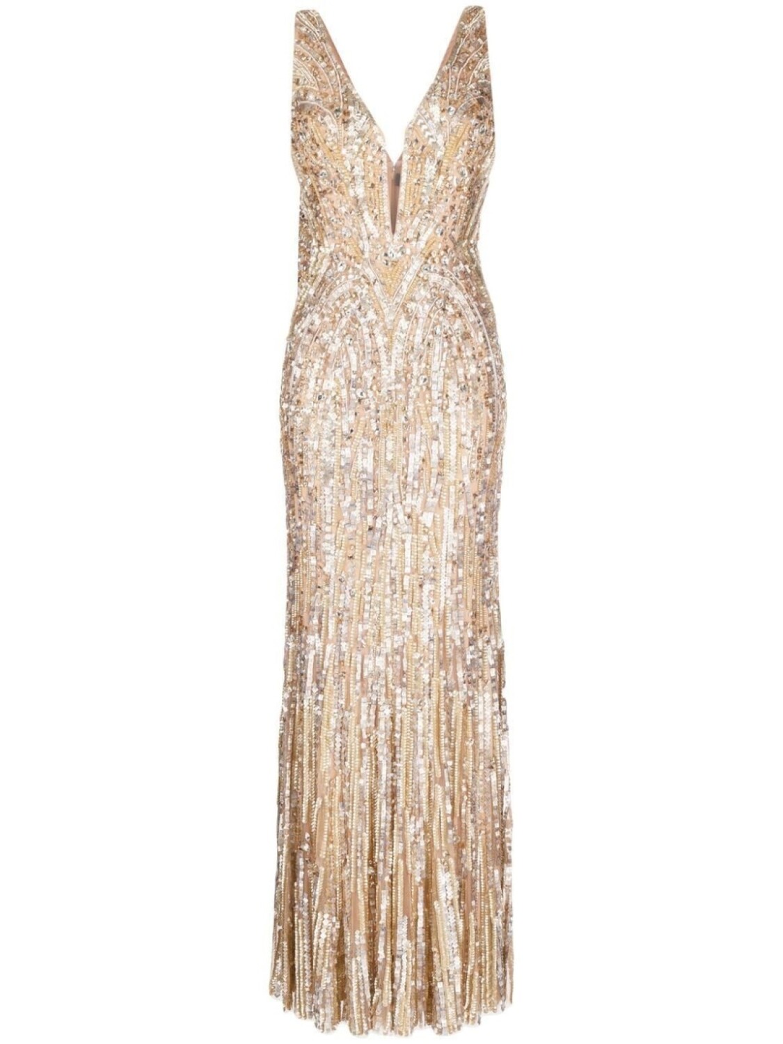 Jenny Packham платье с V-образным вырезом и кристаллами, серебристый 
Jenny Packham платье с V-образным вырезом и кристаллами, серебристый