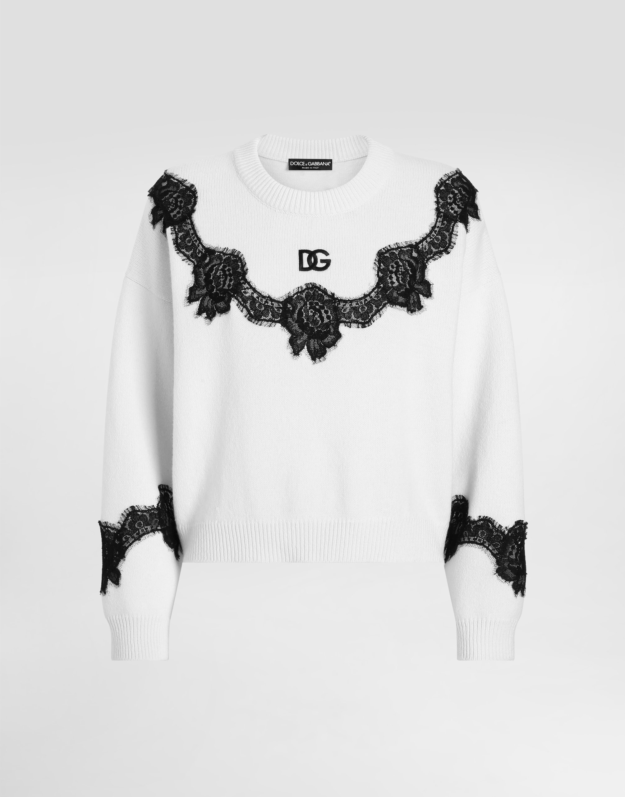 Шерстяной свитер с логотипом dg и кружевными вставками Dolce & Gabbana, белый
Шерстяной свитер с логотипом dg и кружевными вставками Dolce & Gabbana, белый
