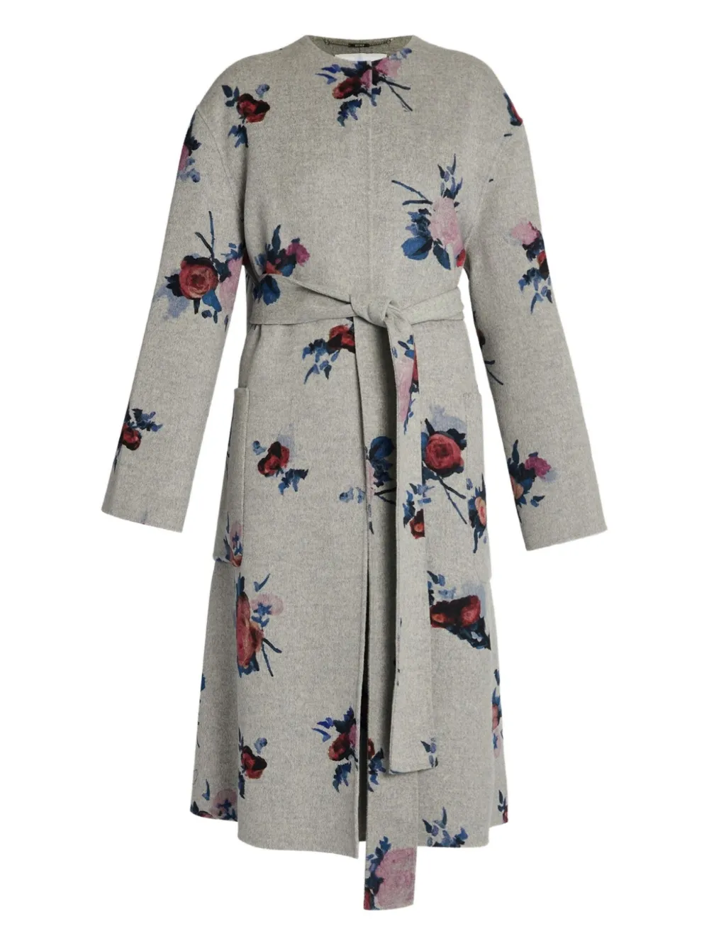 Шерстяное пальто с поясом ERDEM, серый 
Шерстяное пальто с поясом ERDEM, серый