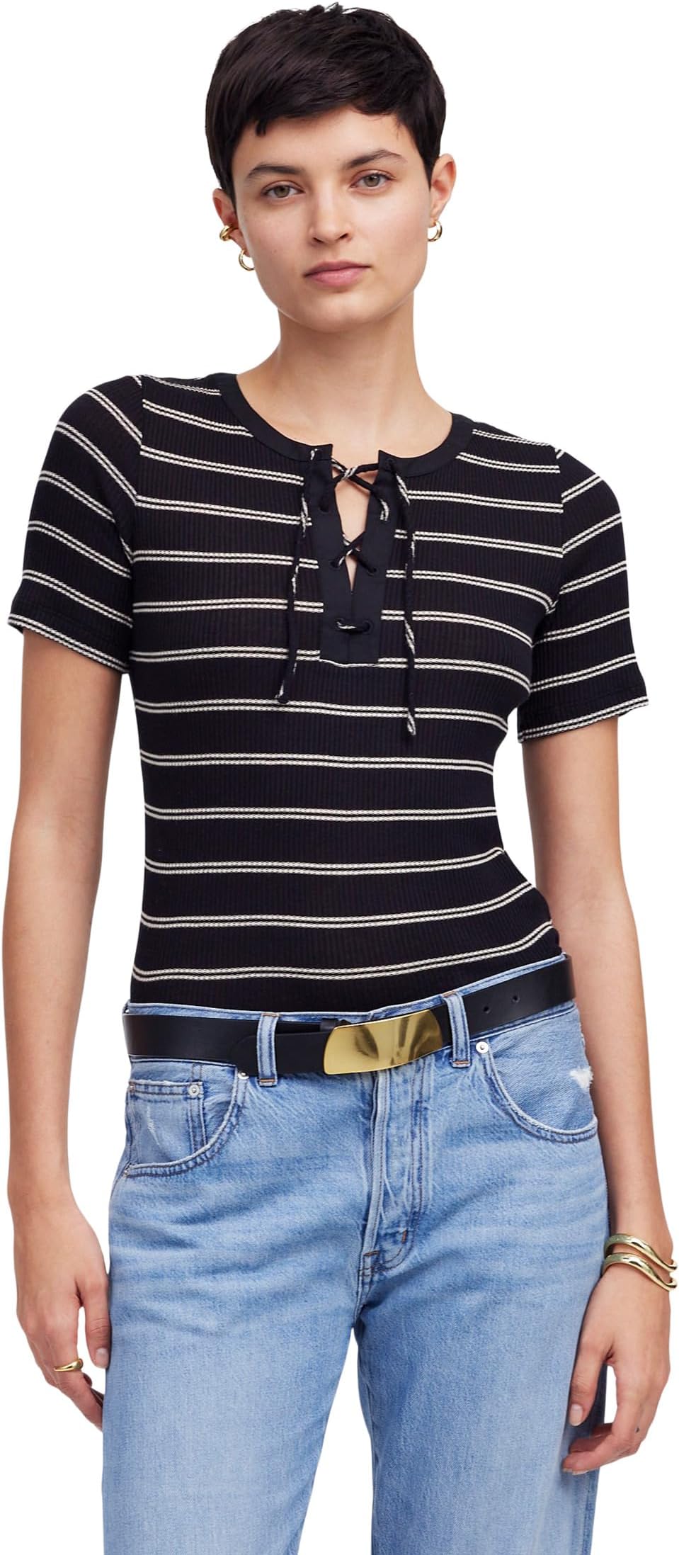 Женская кофта со шнуровкой и короткими рукавами в полоску Madewell, Jet Black
Женская кофта со шнуровкой и короткими рукавами в полоску Madewell, Jet Black