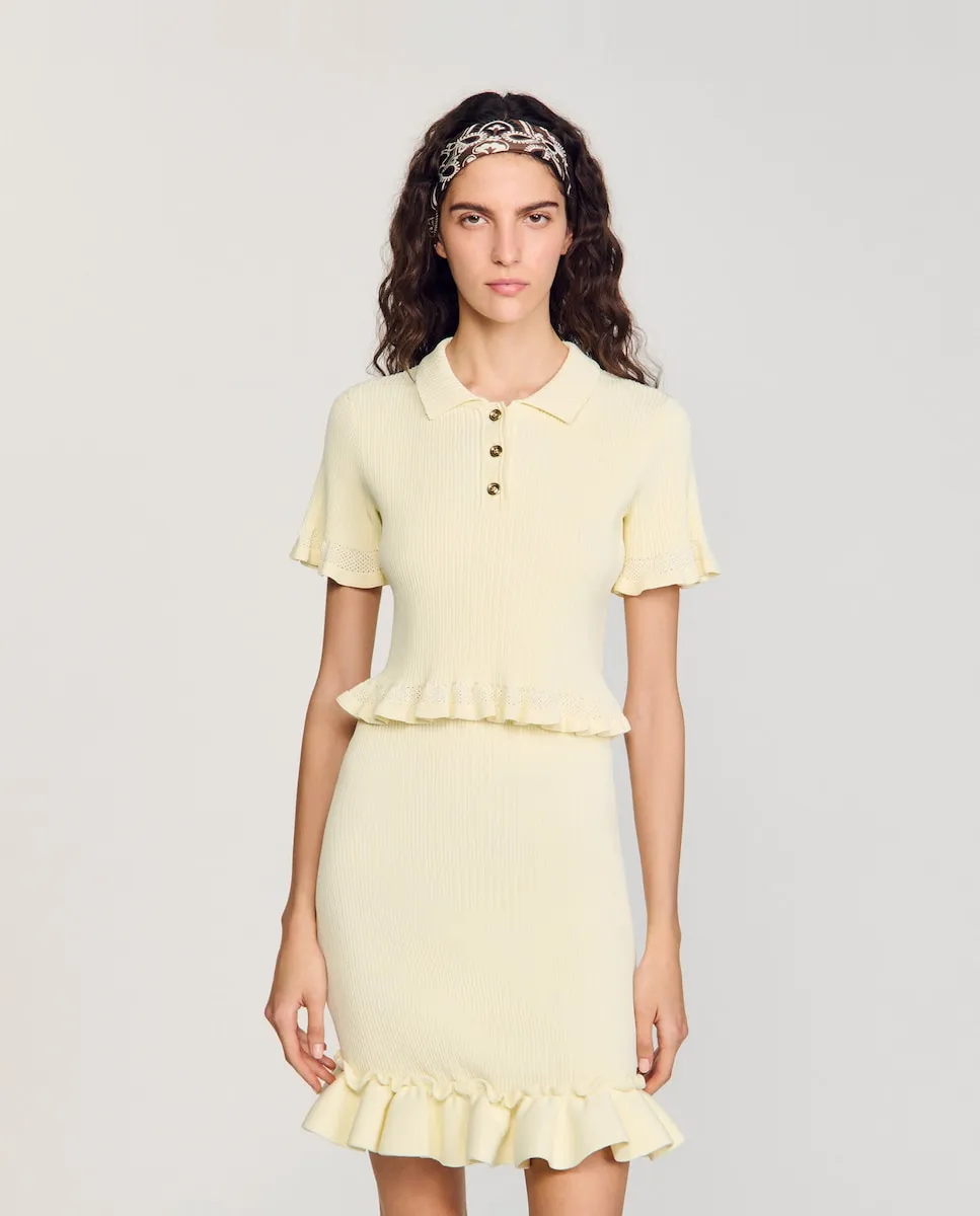 Женский свитер с короткими рукавами и воланами Sandro, жёлтый
Женский свитер с короткими рукавами и воланами Sandro, жёлтый