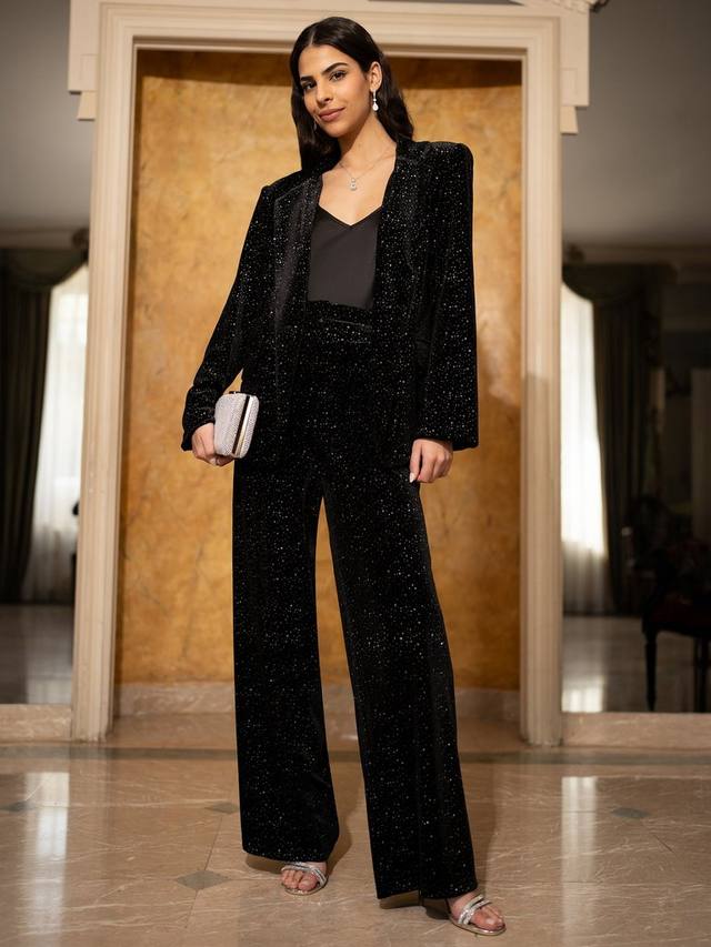 Бархатные блестящие широкие брюки Yumi, черный 
Бархатные блестящие широкие брюки Yumi, черный