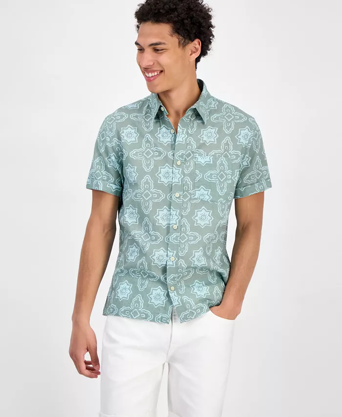 Мужская рубашка Avon с коротким рукавом и медальонным принтом, смесовая с льном, на пуговицах Sun + Stone, зеленый
Мужская рубашка Avon с коротким рукавом и медальонным принтом, смесовая с льном, на пуговицах Sun + Stone, зеленый