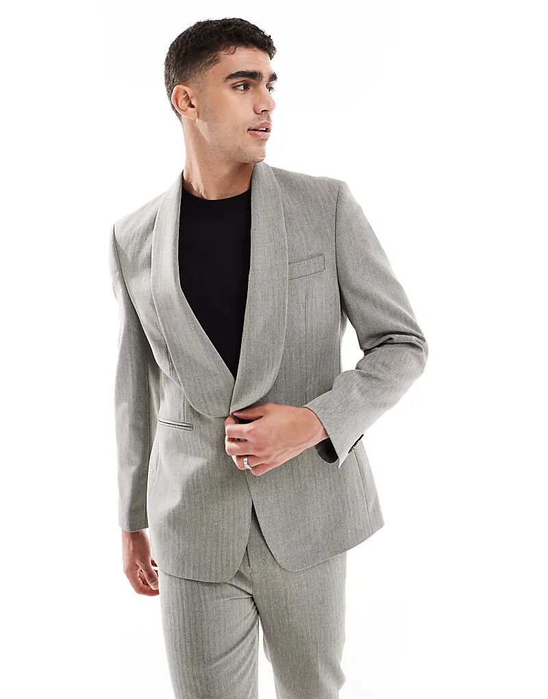 Тонкий пиджак-шаль ASOS DESIGN со льном серого цвета с узором «в ёлочку»
Тонкий пиджак-шаль ASOS DESIGN со льном серого цвета с узором «в ёлочку»