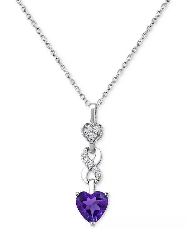 Кулон в форме сердца с выращенным в лаборатории рубином 1-1/3 карата и выращенным в лаборатории белым сапфиром 1/6 карата, ожерелье в форме сердца, знак бесконечности, из стерлингового серебра. Macy'S, amethyst