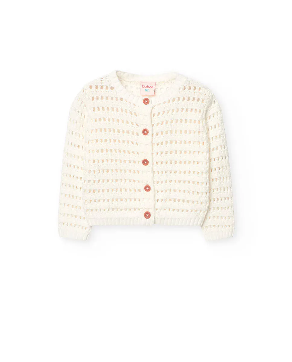 Вязаная кофточка для девочки с ажурным узором и застежкой на пуговицы Boboli, белый
Вязаная кофточка для девочки с ажурным узором и застежкой на пуговицы Boboli, белый