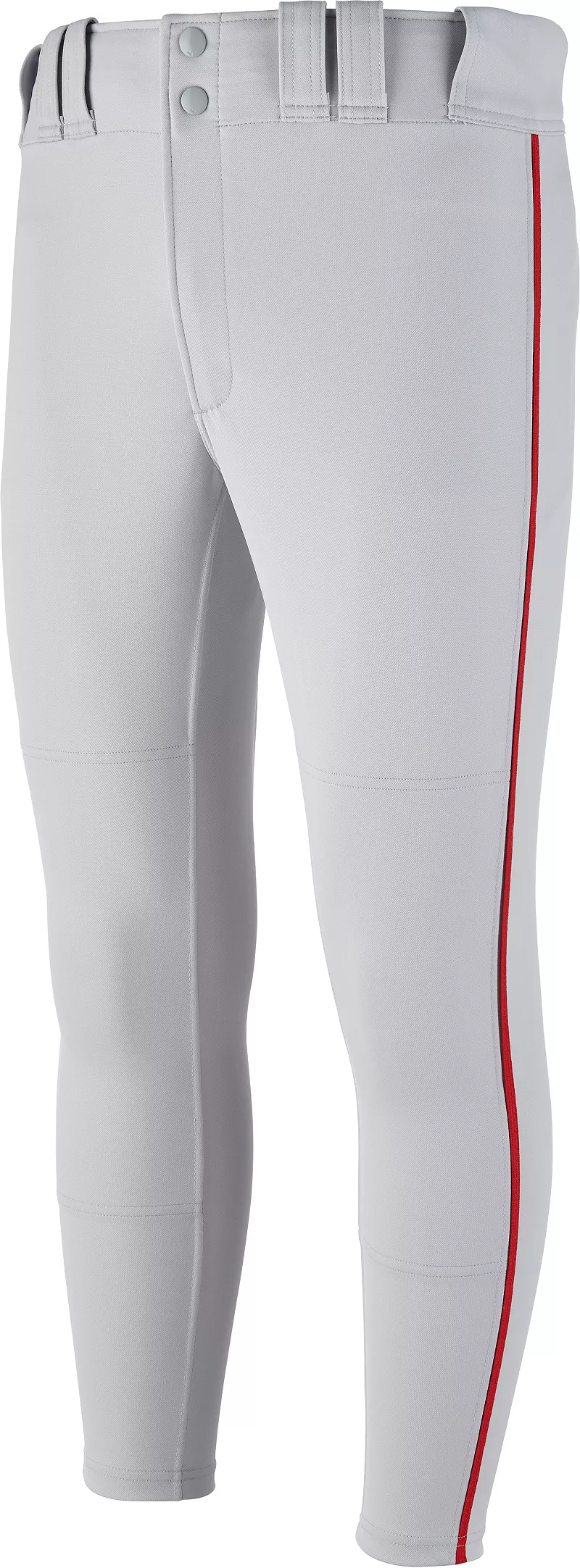 Мужские бейсбольные брюки зауженного кроя Mizuno Premier с окантовкой, серый/красный 
Мужские бейсбольные брюки зауженного кроя Mizuno Premier с окантовкой, серый/красный