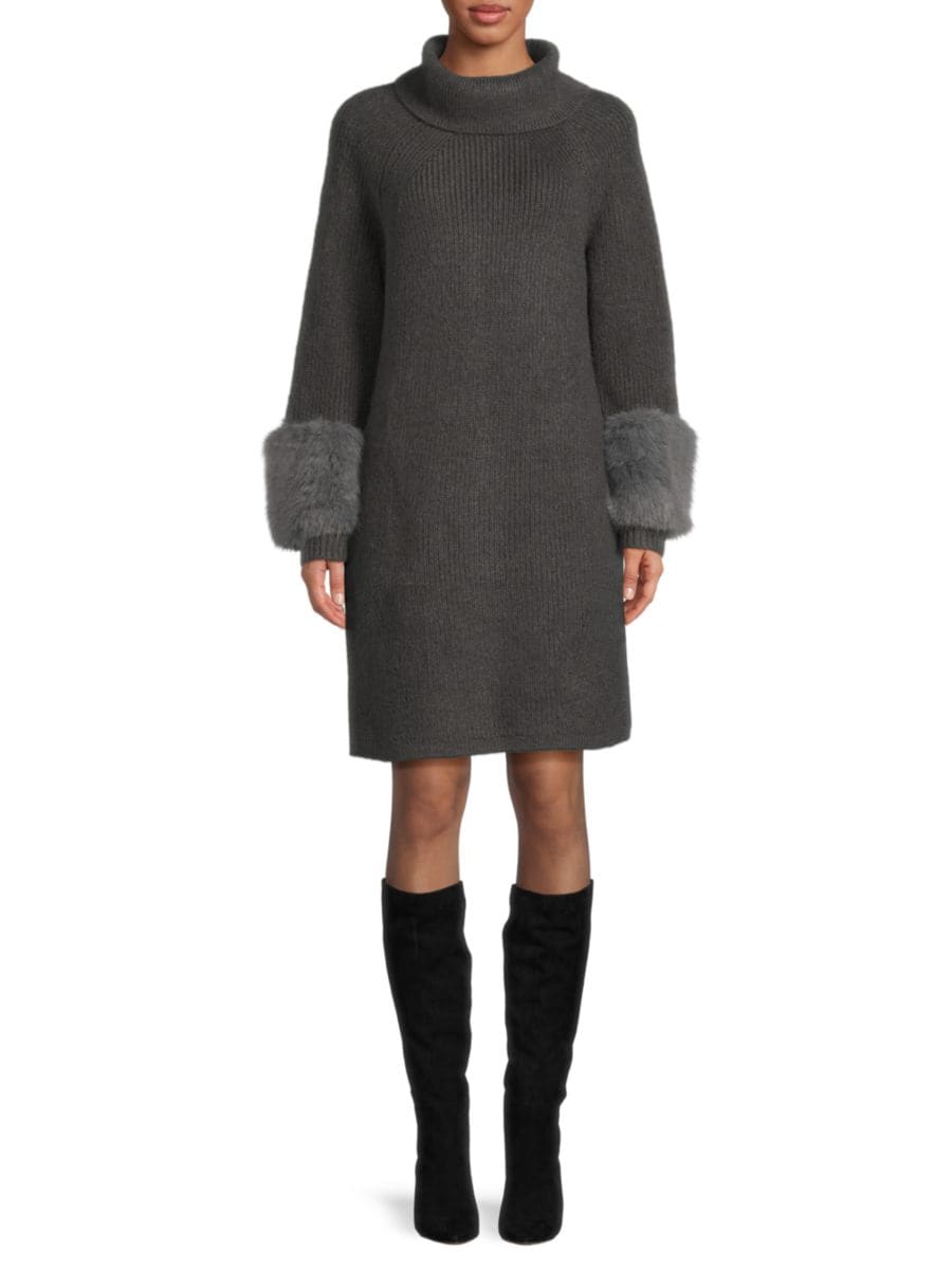 Мини-платье-свитер с манжетами из искусственного меха Saks Fifth Avenue, цвет Pewter 
Мини-платье-свитер с манжетами из искусственного меха Saks Fifth Avenue, цвет Pewter