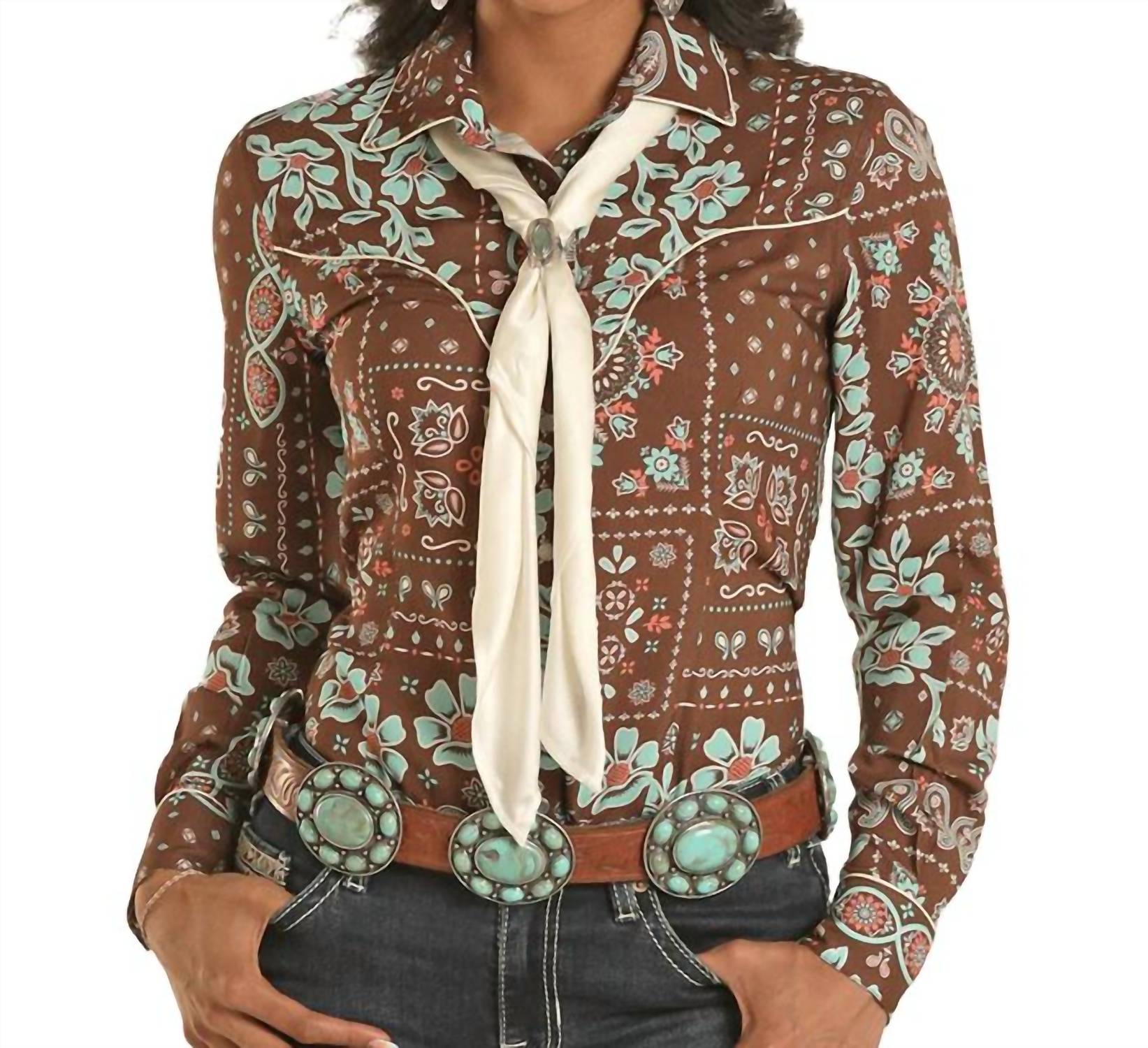 Ретро рубашка с банданой и кнопками в коричневом цвете Panhandle
Ретро рубашка с банданой и кнопками в коричневом цвете Panhandle