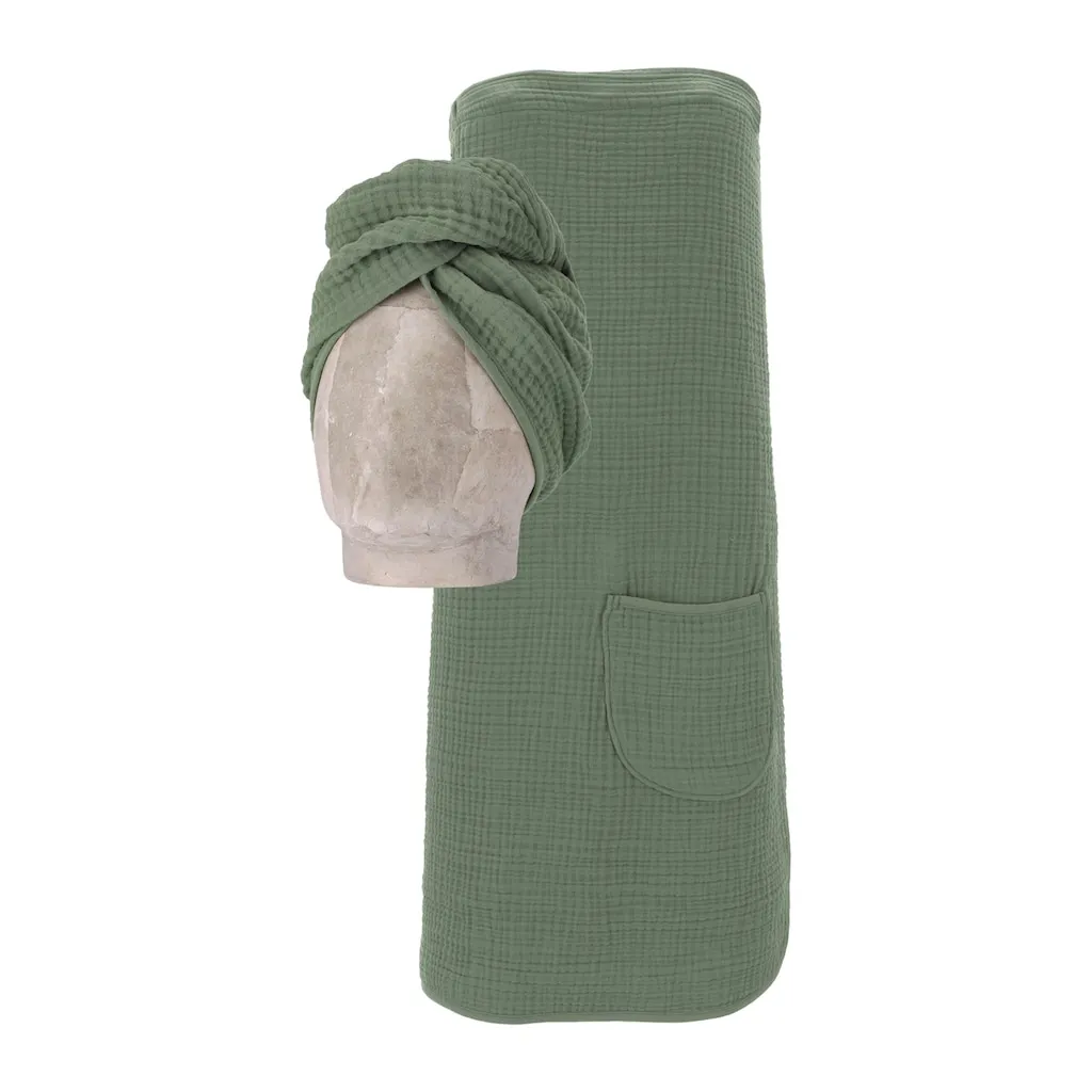 Kilt Набор для благополучия, идеален для сауны и спа, гостиничный халат, утренний халат Тюрбан, 2 шт., муслин, 1 спа-халат + 1 тюрбан в наборе, включая подарочную упаковку Vossen, Detox green
Kilt Набор для благополучия, идеален для сауны и спа, гостиничный халат, утренний халат Тюрбан, 2 шт., муслин, 1 спа-халат + 1 тюрбан в наборе, включая подарочную упаковку Vossen, Detox green