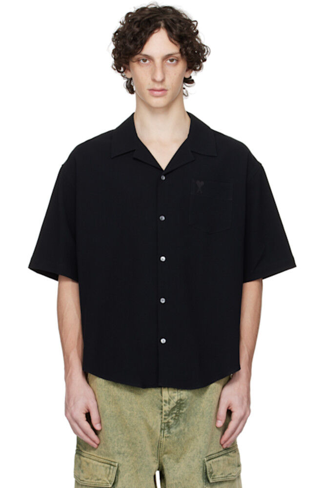 Черная хлопковая рубашка с воротником Camp AMI Paris
Черная хлопковая рубашка с воротником Camp AMI Paris