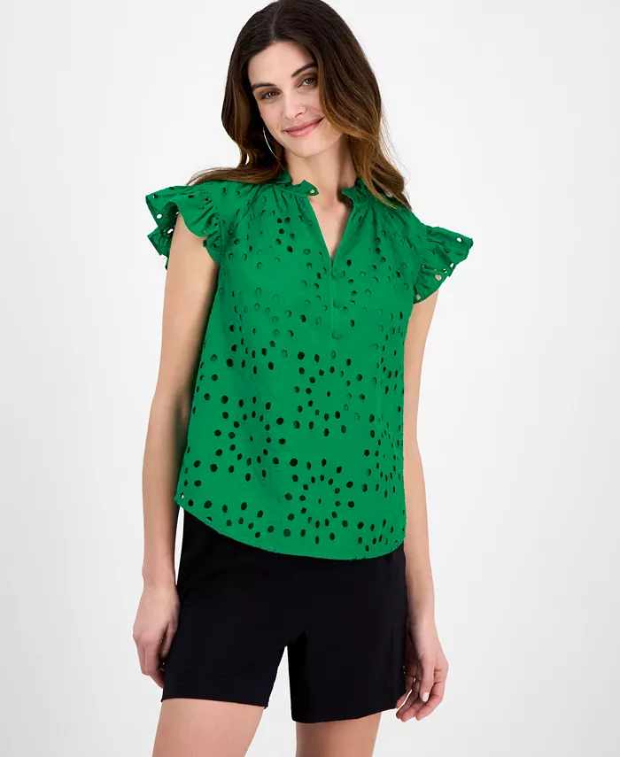 Женская хлопковая блузка с рукавами-фонариками и ажурной вышивкой Anne Klein, зеленый
Женская хлопковая блузка с рукавами-фонариками и ажурной вышивкой Anne Klein, зеленый