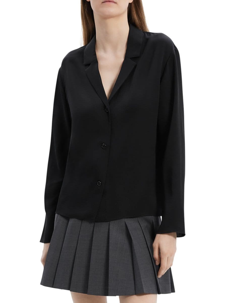 Шелковая блузка с воротником-стойкой Theory, черный
Шелковая блузка с воротником-стойкой Theory, черный