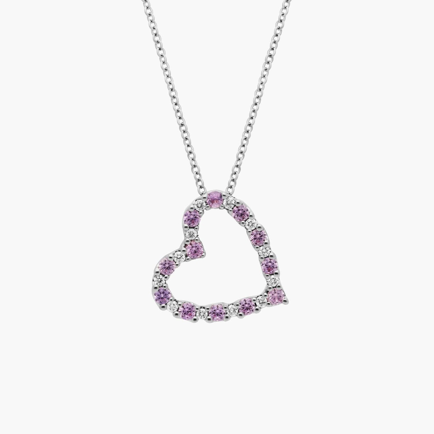 Подвеска в форме сердца с розовым сапфиром и бриллиантами из 14-каратного белого золота Blue Nile
Подвеска в форме сердца с розовым сапфиром и бриллиантами из 14-каратного белого золота Blue Nile