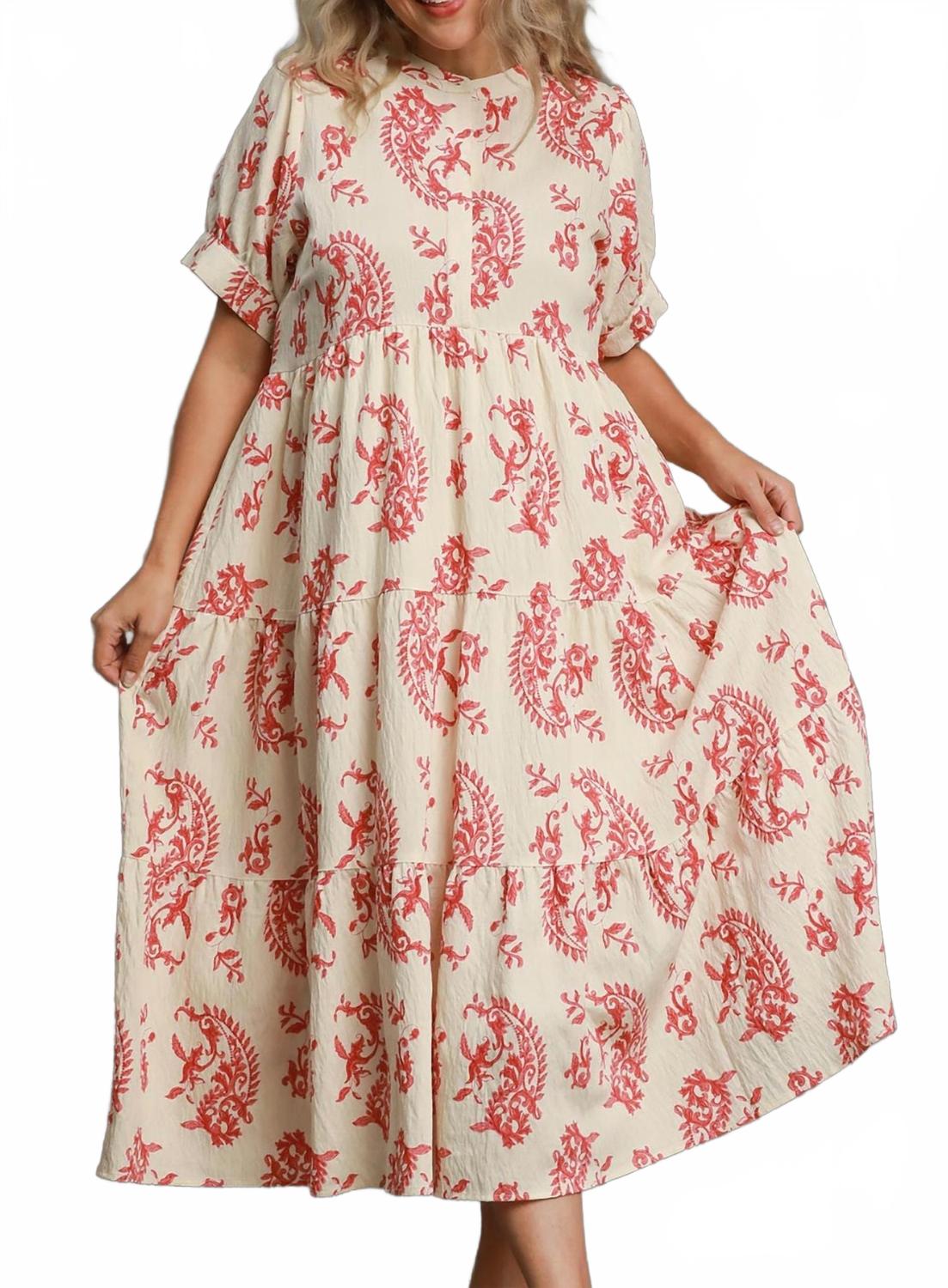 Красное и кремовое миди-платье на пуговицах Umgee
Красное и кремовое миди-платье на пуговицах Umgee