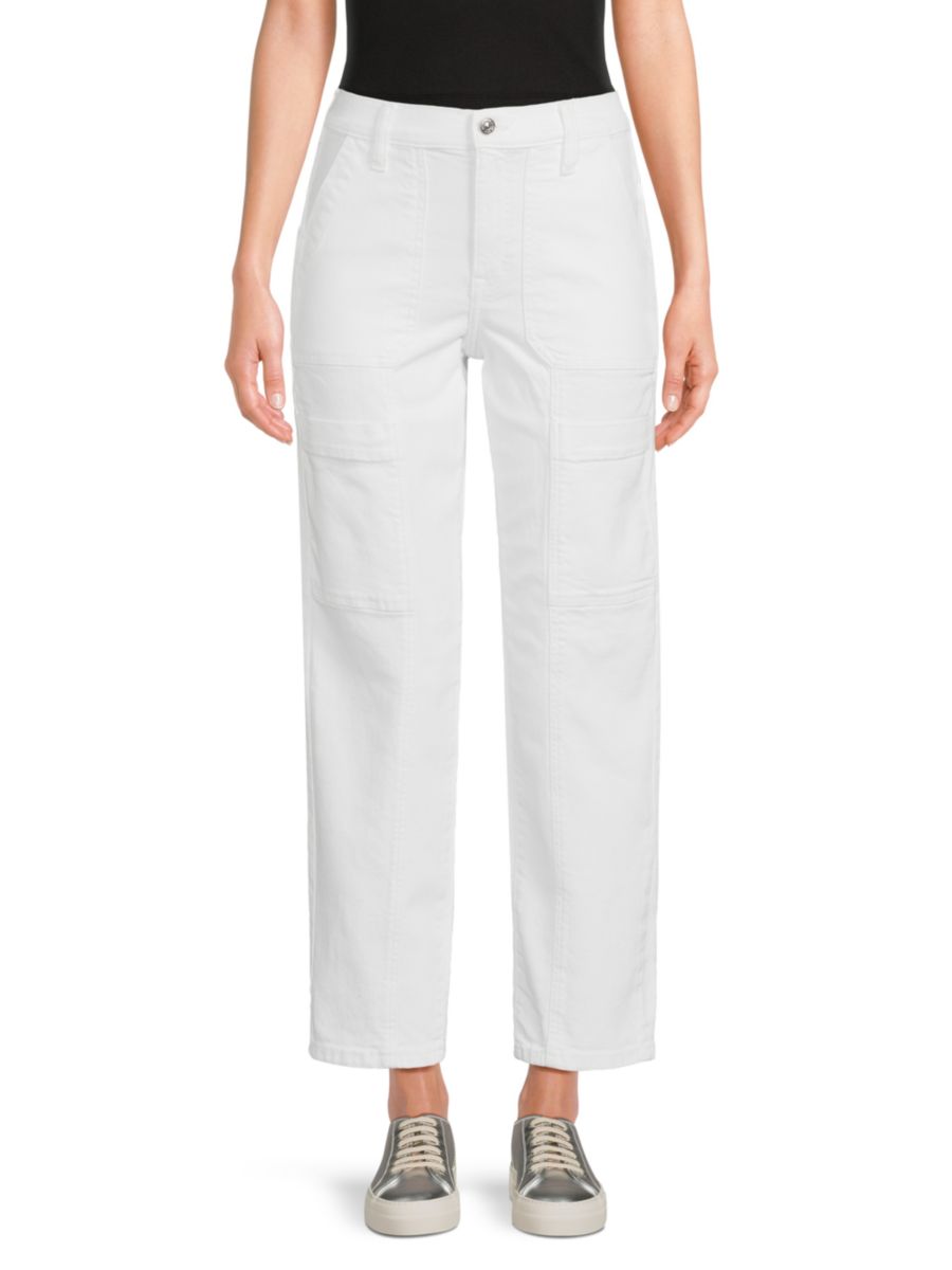 Брюки из эластичного хлопка с высокой талией DKNY, белый 
Брюки из эластичного хлопка с высокой талией DKNY, белый