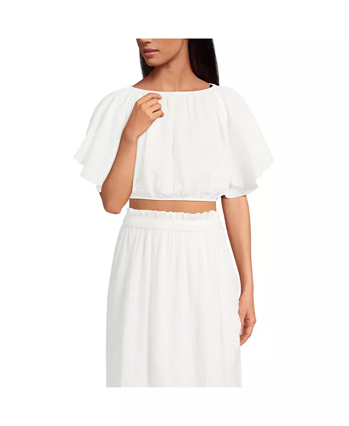 Женская укороченная блуза с рукавом долман из хлопкового газа Lands' End, белый
Женская укороченная блуза с рукавом долман из хлопкового газа Lands' End, белый