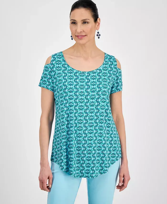 Женская блузка с принтом, короткими рукавами и открытыми плечами JM Collection, зеленый
Женская блузка с принтом, короткими рукавами и открытыми плечами JM Collection, зеленый