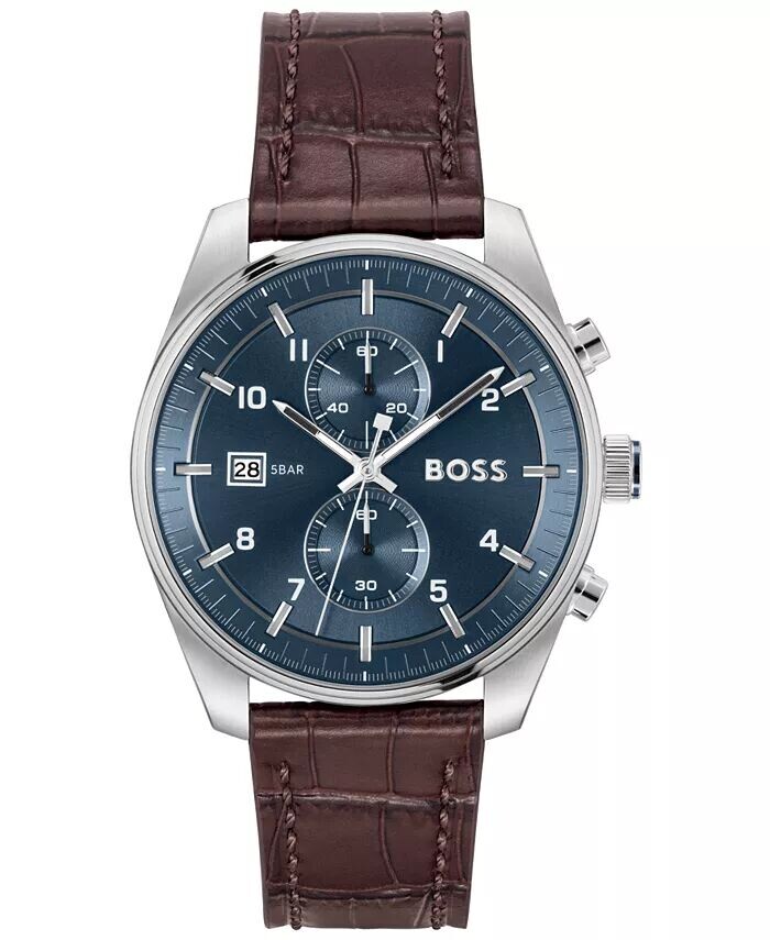 Мужские кварцевые модные часы Sky Traveler Chrono коричневые из кожи крокодила 44 мм Hugo Boss
Мужские кварцевые модные часы Sky Traveler Chrono коричневые из кожи крокодила 44 мм Hugo Boss