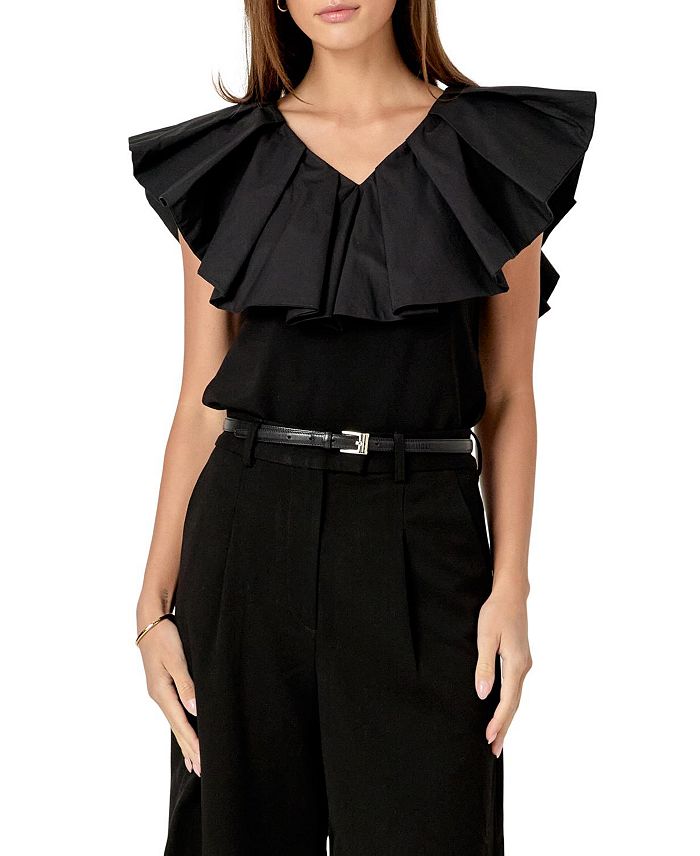 Женский топ без рукавов с рюшами и комбинированными материалами English Factory, черный
Женский топ без рукавов с рюшами и комбинированными материалами English Factory, черный