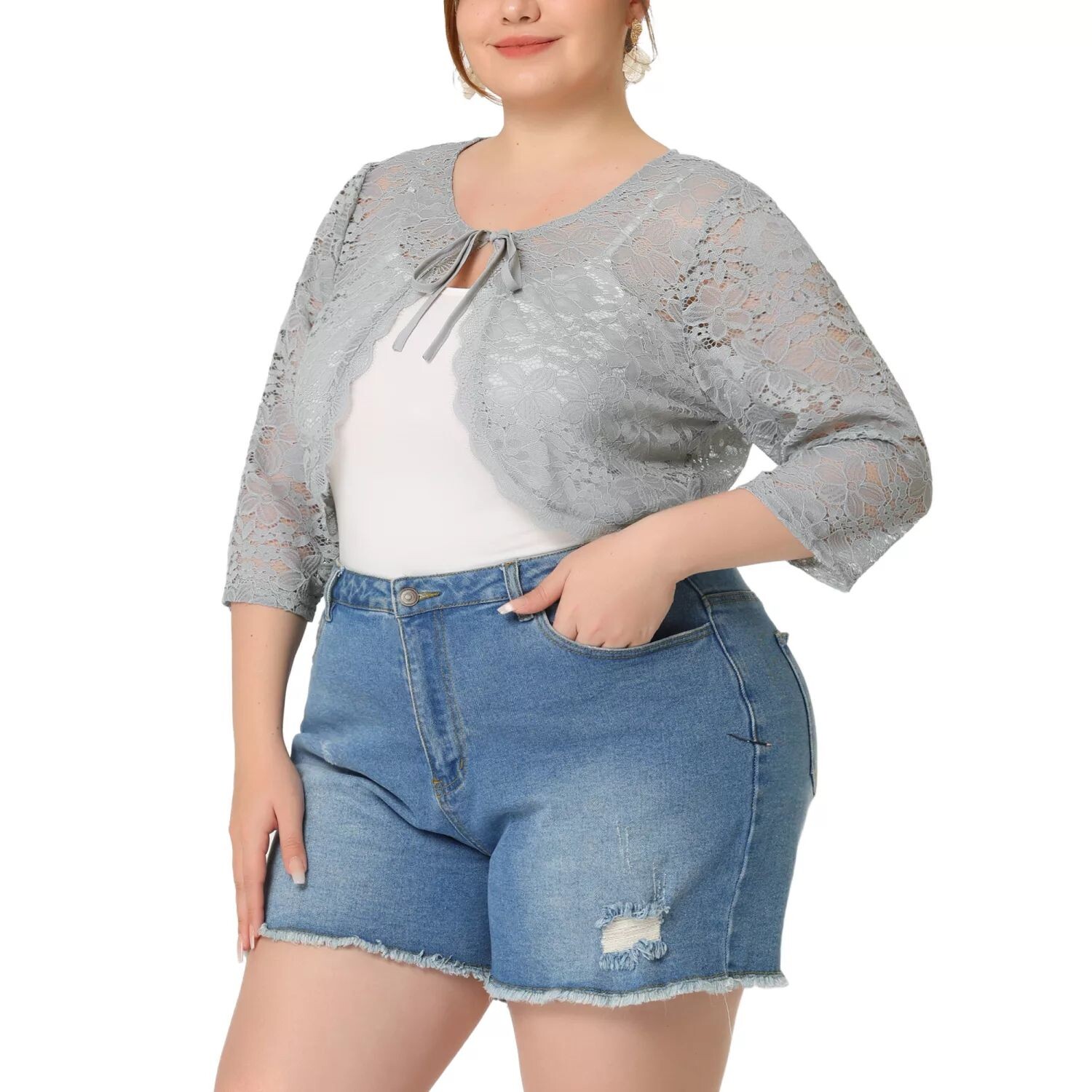 Женское укороченное платье больших размеров с элегантным цветочным кружевом и завязками на плечах Agnes Orinda, черный 
Женское укороченное платье больших размеров с элегантным цветочным кружевом и завязками на плечах Agnes Orinda, черный