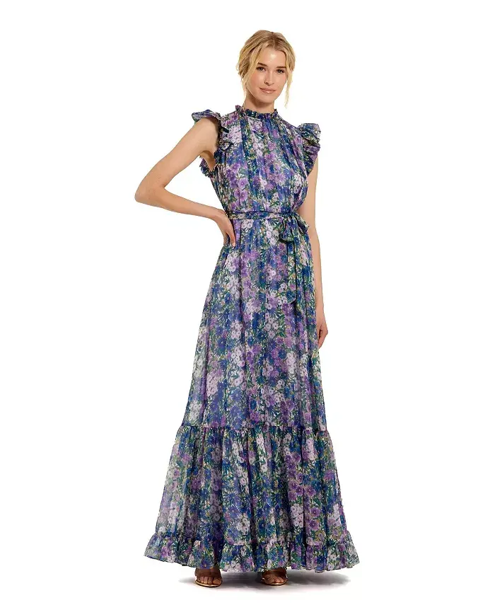 Женское шифоновое платье с принтом, оборками на рукавах и поясом-бантом Mac Duggal, фиолетовый
Женское шифоновое платье с принтом, оборками на рукавах и поясом-бантом Mac Duggal, фиолетовый