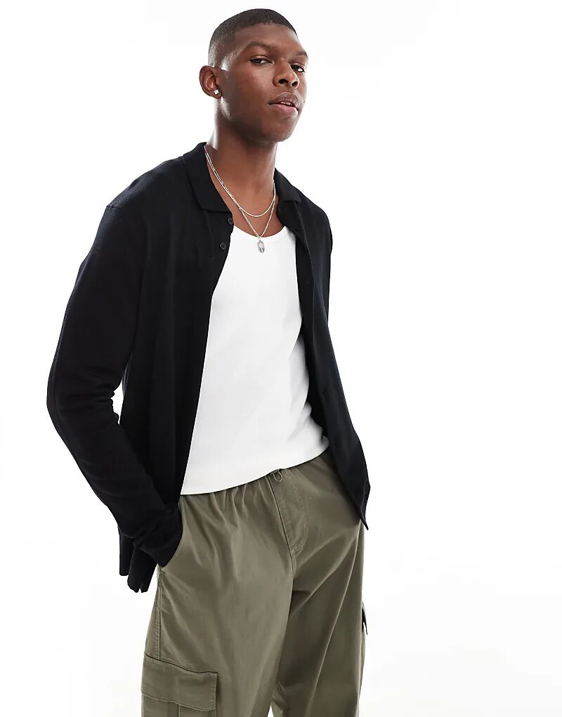 Трикотажное поло с длинными рукавами черного цвета ONLY & SONS
Трикотажное поло с длинными рукавами черного цвета ONLY & SONS