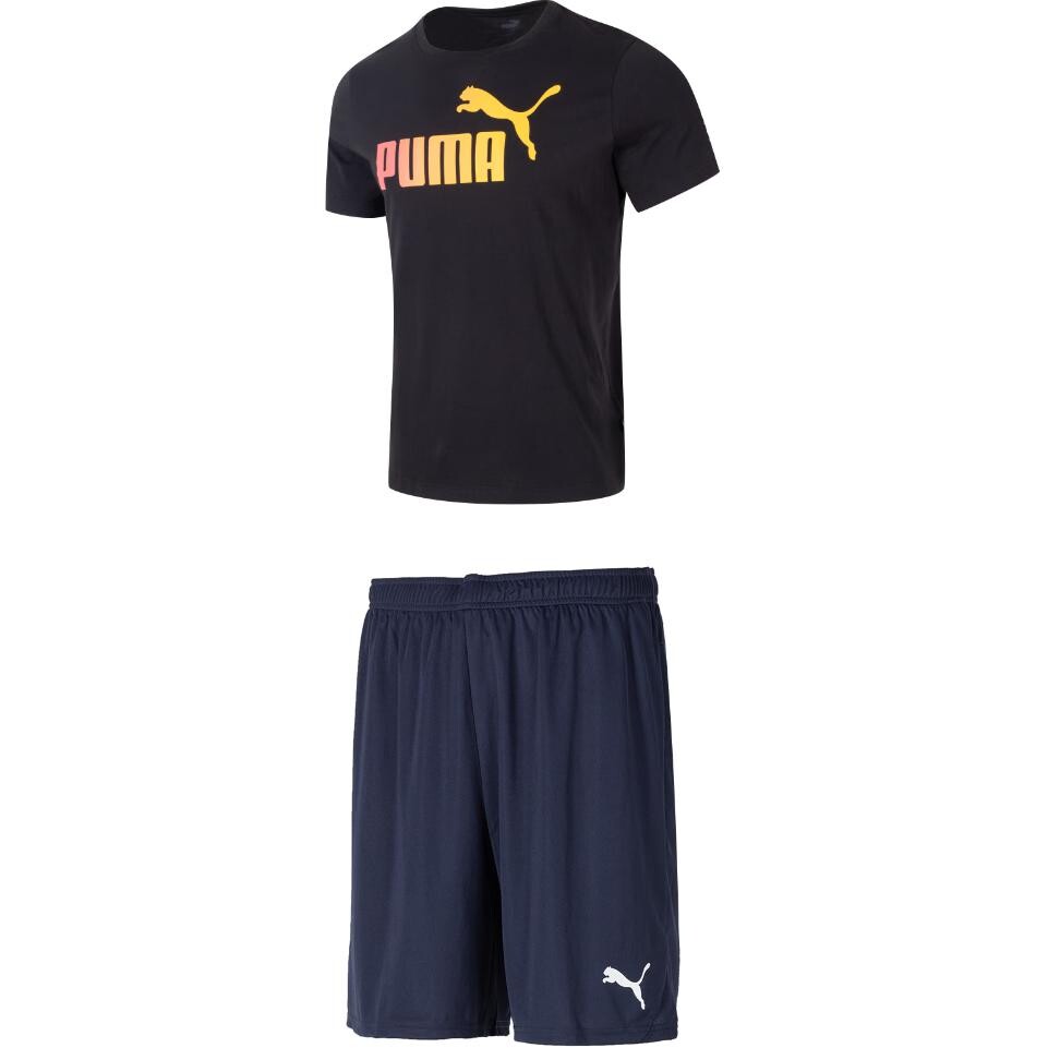 Повседневный спортивный мужской комплект: черный топ и темно-синие шорты Puma, черный
Повседневный спортивный мужской комплект: черный топ и темно-синие шорты Puma, черный