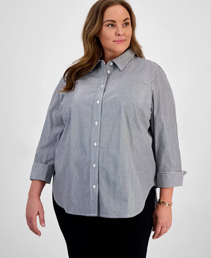 Рубашка в клетку в клеточку больших размеров с рукавами 3/4 и застежкой на пуговицы Kasper, белый
Рубашка в клетку в клеточку больших размеров с рукавами 3/4 и застежкой на пуговицы Kasper, белый